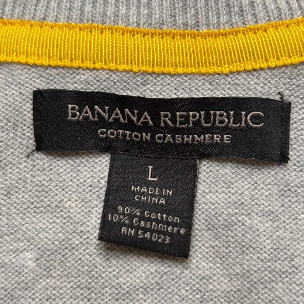 Banana Republic Cotton Cashmere Sweater Mens L Gray Henley Mock Neck Preppy